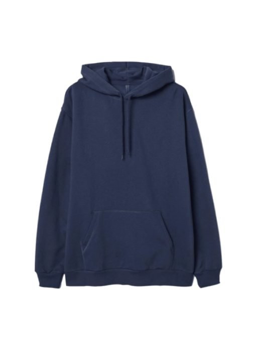 Navy Blue Fleece Hoodie with Hooded Collar and Pouch Pocket