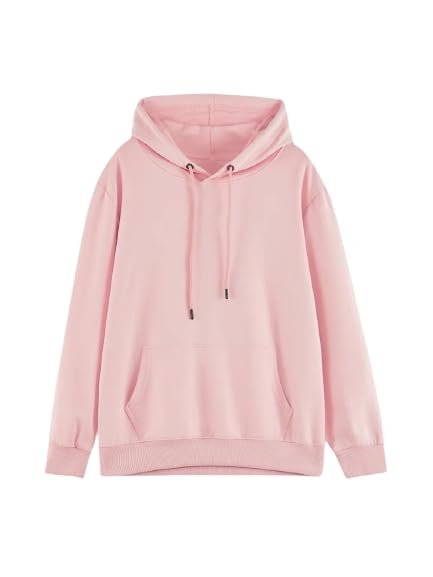 Women’s casual pink hoodie made of fleece with pullover design and front pouch pocket