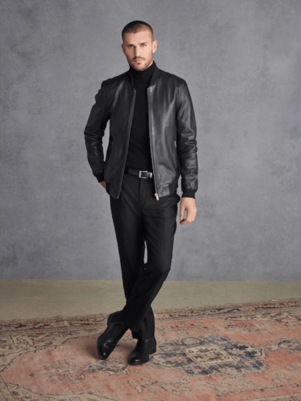 Black Leather Bomber Jacket for Men – Signature Style & Timeless Design - Image 2