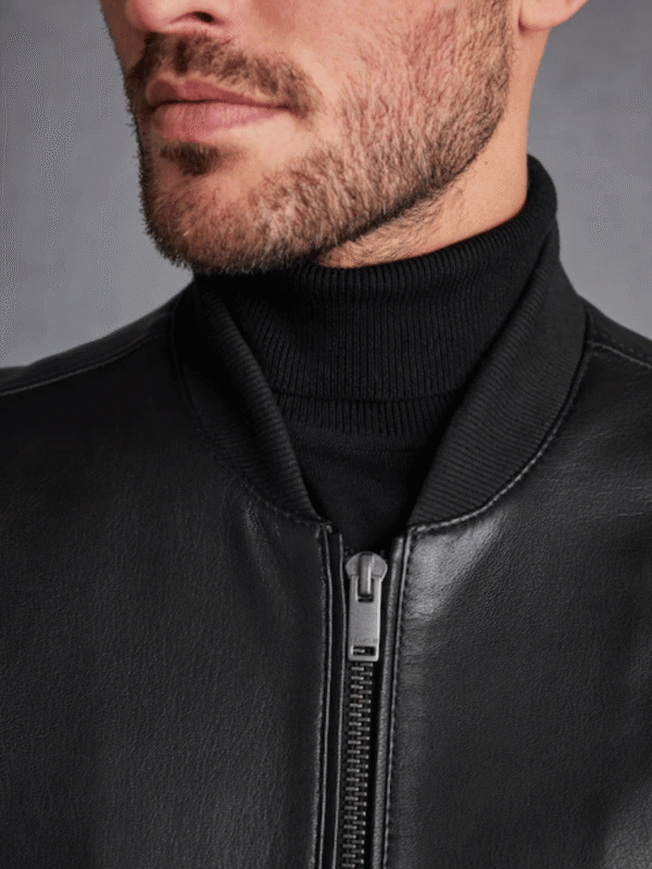 Black Leather Bomber Jacket for Men – Signature Style & Timeless Design - Image 4