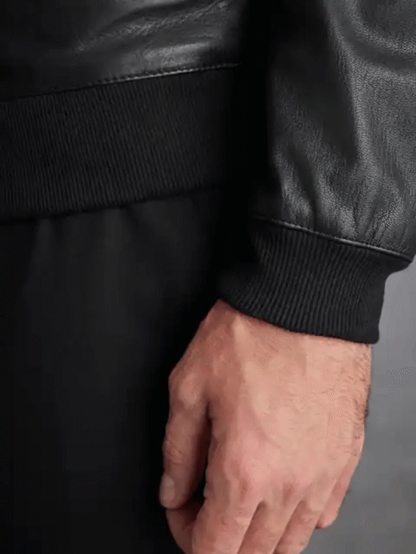 Black Leather Bomber Jacket for Men – Signature Style & Timeless Design - Image 6