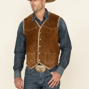 Boar Suede Leather Vest with Faux Shearling Lining for Outdoorsmen