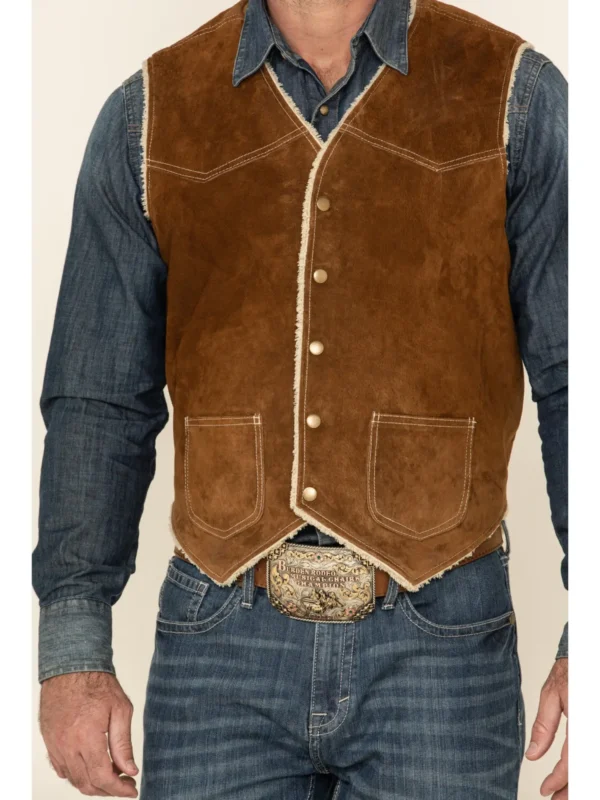 Boar Suede Leather Vest for Outdoorsmen | Genuine Grade A Suede & Faux Shearling Lining - Image 4