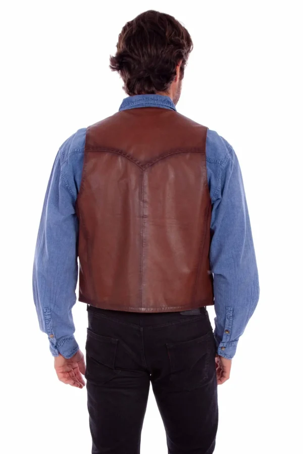 Brown Western Leather Vest for Men – Classic Sleeveless Cowboy Style - Image 2