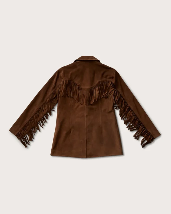 Chic Women's Suede Fringe Blazer – Stunning Coffee Brown Western Leather Jacket - Image 2