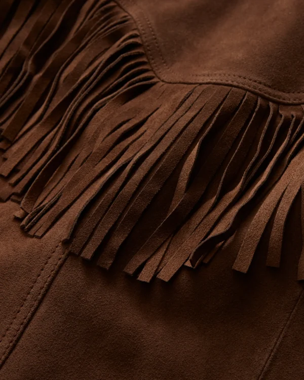 Chic Women's Suede Fringe Blazer – Stunning Coffee Brown Western Leather Jacket - Image 3