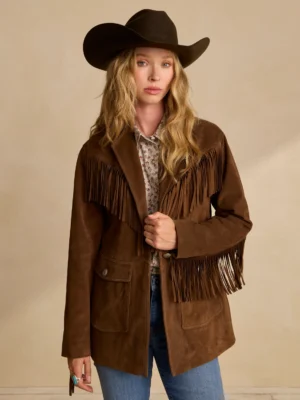 Chic Women's Suede Fringe Blazer – Stunning Coffee Brown Western Leather Jacket Women's Suede Fringe Blazer