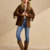 Women’s Coffee Suede Fringe Blazer