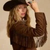Women’s Coffee Suede Fringe Blazer