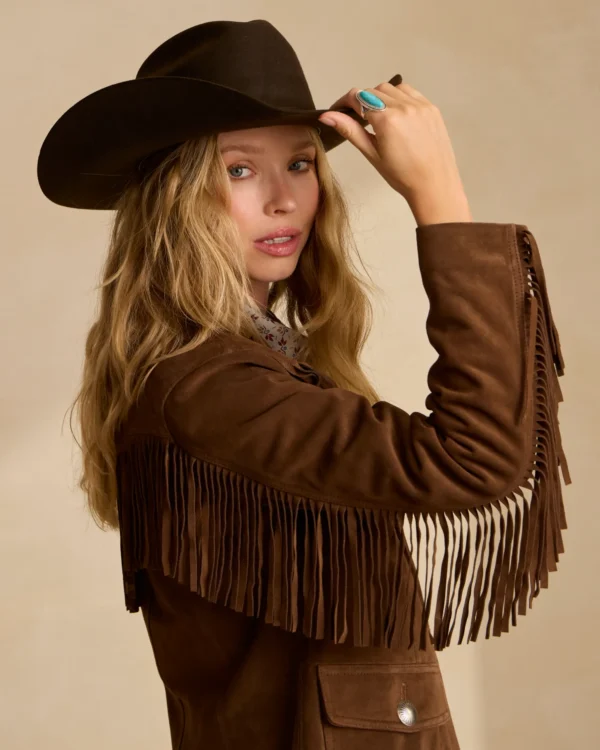 Chic Women's Suede Fringe Blazer – Stunning Coffee Brown Western Leather Jacket - Image 5