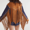 Denim Suede Mix Jacket – Cropped Fringe Western Style (3) Denim Suede Mix Jacket – Cropped Fringe Western Style
