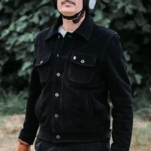 "Gold Bison Black Suede Western Jacket in Italian Calfskin – Handmade Luxury Men's Outerwear"