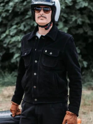 "Gold Bison Black Suede Western Jacket in Italian Calfskin – Handmade Luxury Men's Outerwear"