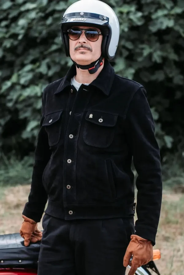 "Gold Bison Black Suede Western Jacket in Italian Calfskin – Handmade Luxury Men's Outerwear"