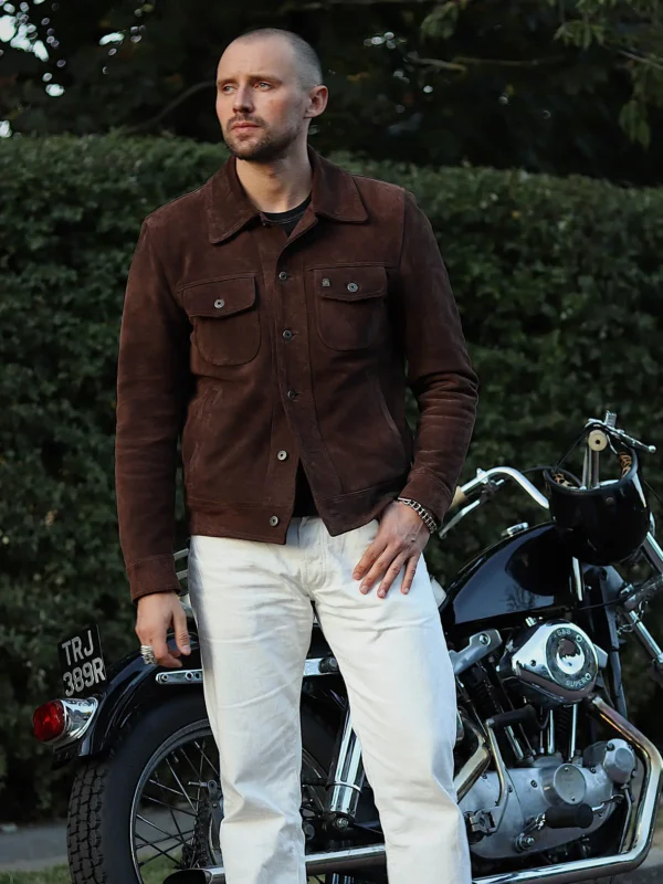 Gold Bison™ Brown Suede Western Jacket – 1960s Style Handmade Calfskin Leather - Image 2