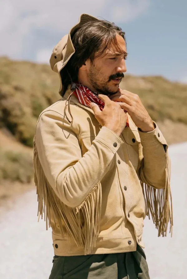 Gold Bison™ Western Suede Fringe Jacket in Sand Calfskin Leather with 1960s Tailored Fit and Fringe Details