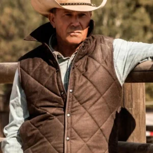 John Dutton Brown Quilted Vest from Yellowstone – Worn by Kevin Costner