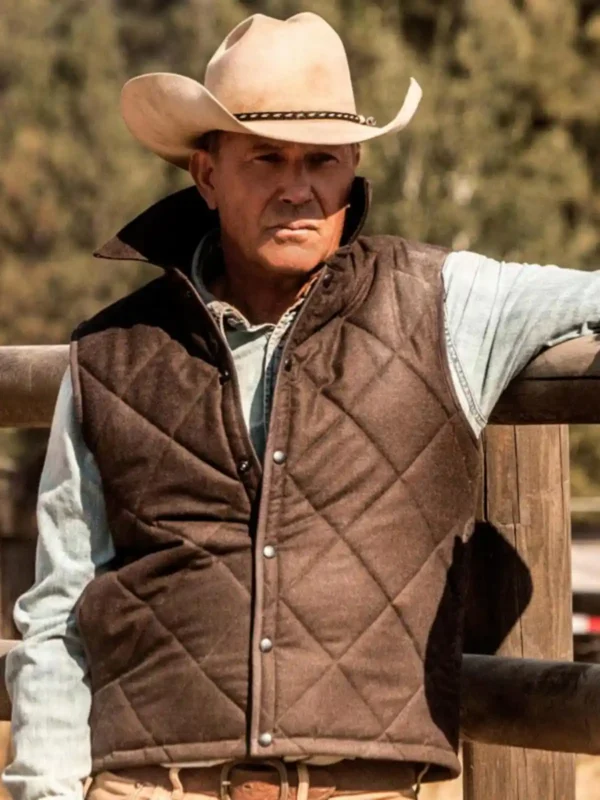 John Dutton Brown Quilted Vest from Yellowstone – Worn by Kevin Costner