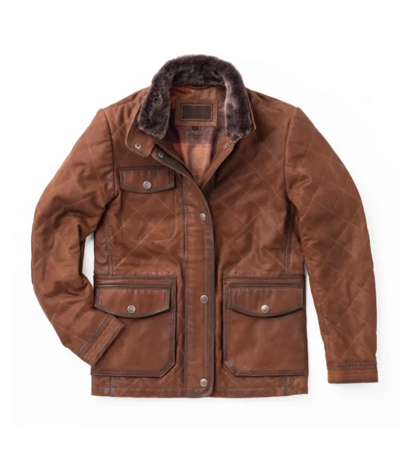 Luxurious Brown Suede Leather Jacket for Women with Shearling Collar - Image 2