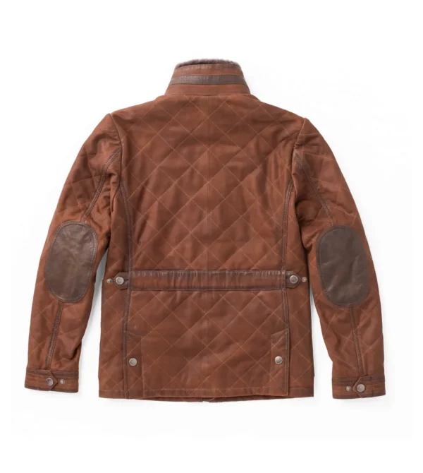 Luxurious Brown Suede Leather Jacket for Women with Shearling Collar - Image 3