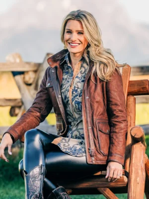 Luxurious Brown Suede Leather Jacket for Women with Removable Shearling Collar