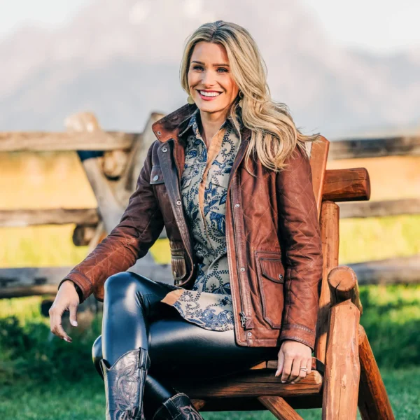 Luxurious Brown Suede Leather Jacket for Women with Removable Shearling Collar
