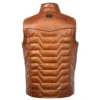 Men's Cognac Lambskin Leather Puffer Vest with Zipper and Stand Collar