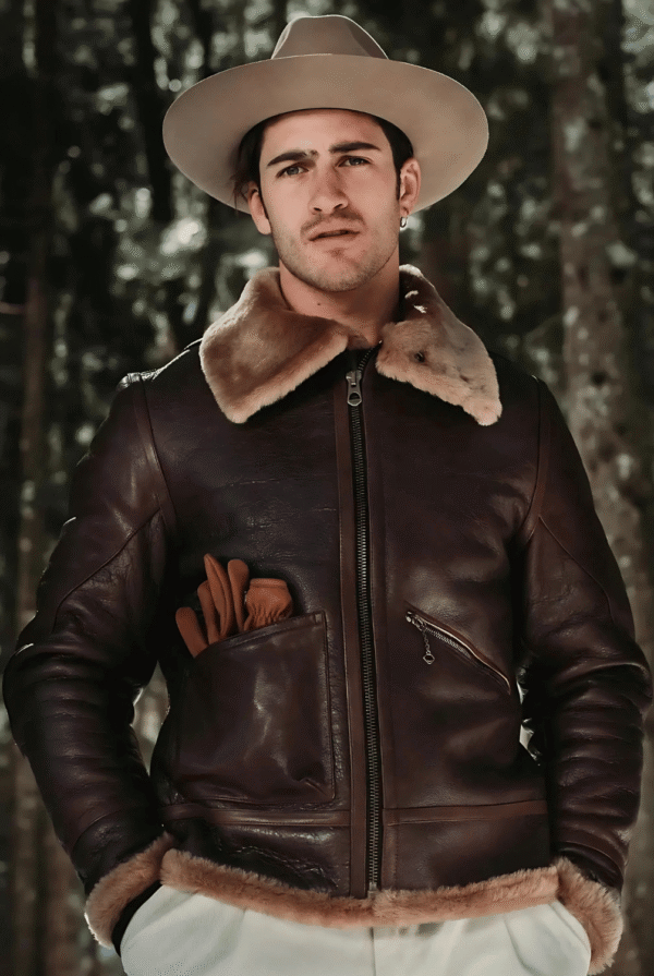 Front view of luxury B3 Aviator Shearling Jacket for men, made with real Merino sheepskin, handcrafted in Italy