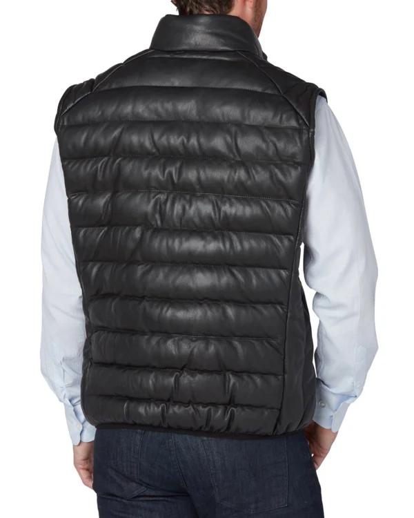 Luxury Men’s Black Leather Puffer Vest – Stylish & Warm Outerwear - Image 3