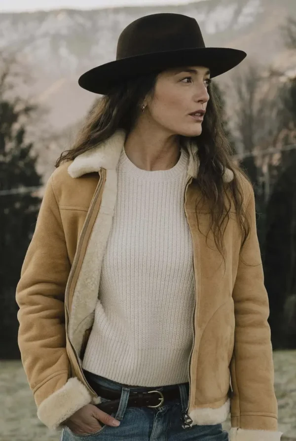 Luxury Women's Shearling Flight Jacket – Handmade Italy Sheepskin Aviator Jacket - Image 2