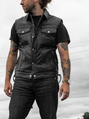 Men's Black Leather Vest – Full Grain Cowhide Sleeveless Biker Jacket