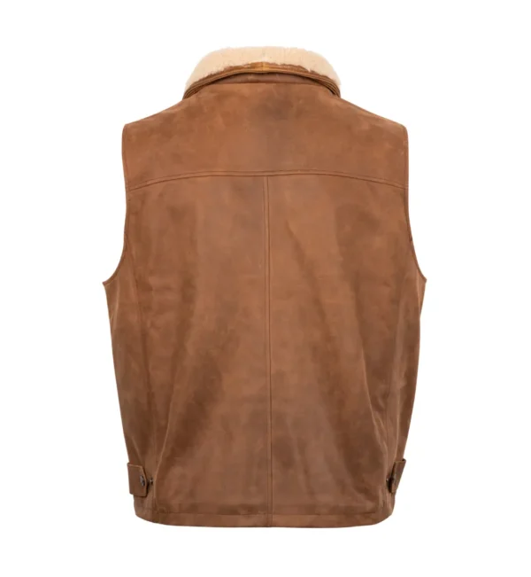 Men’s Brown Leather Vest – Dover Trekker Classic with Shearling Collar - Image 2