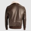 Men's Brown Leather Bomber Jacket with Shearling Collar