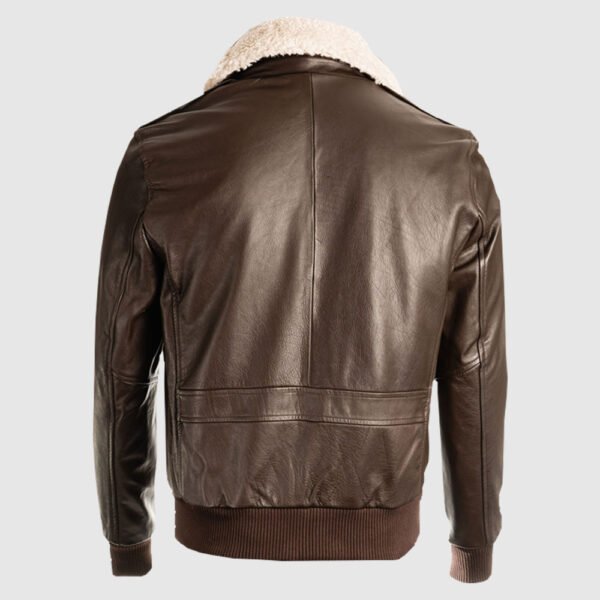 Men's Brown Leather Bomber Jacket with Shearling Collar