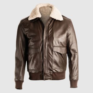 he focus keyword used exactly — Men's Brown Shearling Leather Bomber Jacket