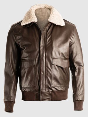 he focus keyword used exactly — Men's Brown Shearling Leather Bomber Jacket