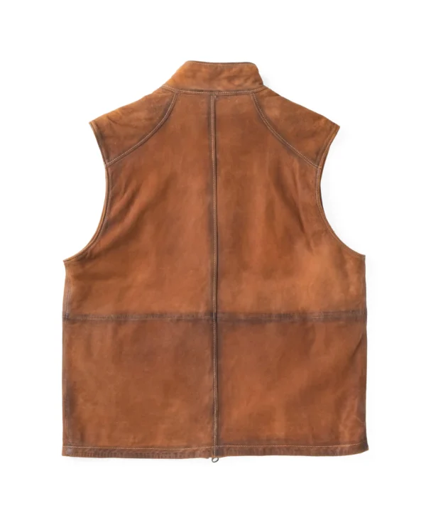 Men's Leather Vest Brown with Zip and Snap Closure – Classic Style - Image 3