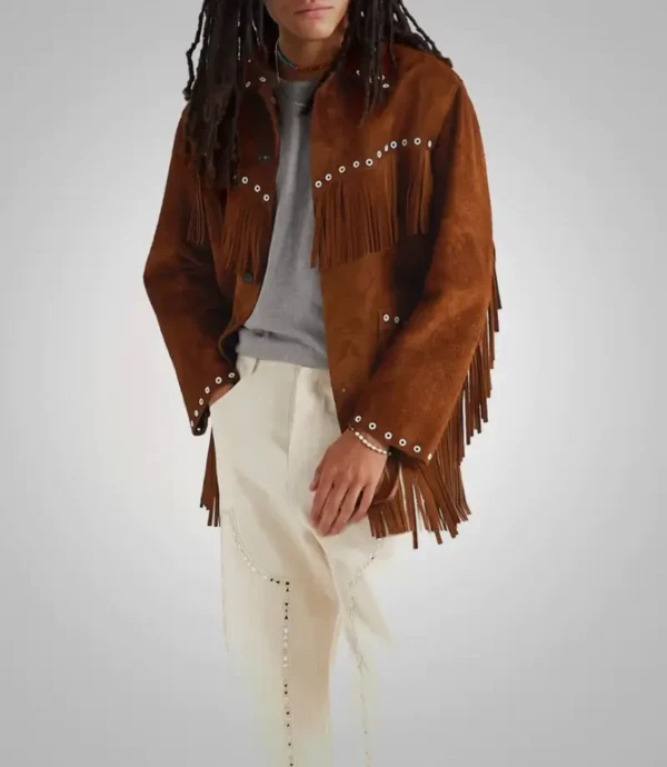Men’s Premium Suede Cowboy Jacket with Fringes – Bold Brown Western Leather Jacket - Image 3