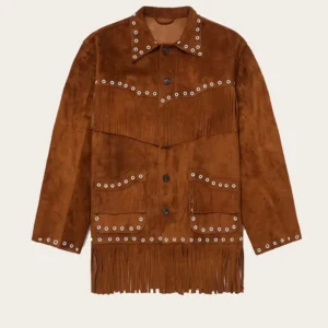 Men’s Premium Suede Cowboy Jacket with Fringes – Brown Western Leather Jacket