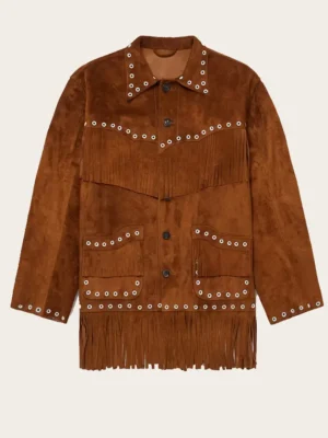 Men’s Premium Suede Cowboy Jacket with Fringes – Brown Western Leather Jacket