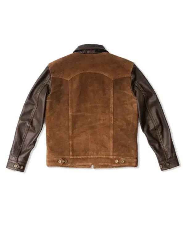 Men's Suede Leather Trucker Jacket - Front View in Oatman Brown Real Leather