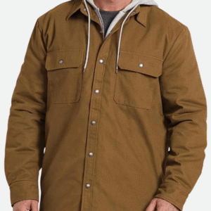 Outer Banks JJ Maybank Brown Jacket with hooded collar and button front, worn by Rudy Pankow