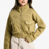 Pocket Detail Bomber Jacket for Women Trendy & Functional Women’s Pocket Detail Bomber Jacket with High Collar and Snap Button Pockets