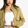 Pocket Detail Bomber Jacket for Women Trendy & Functional (4) Pocket Detail Bomber Jacket