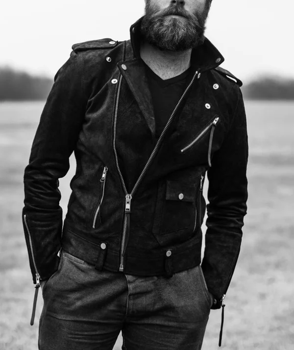 Stylish Rock Ridge Men's Black Cowhide Biker Jacket – Premium Real Leather with Buttoned Closure - Image 4