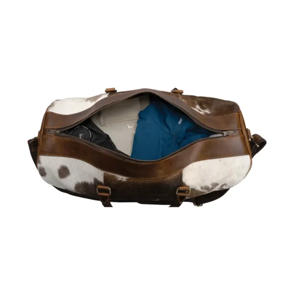 Schneiders cowhide leather duffle bag with real hair-on-hide design and brown leather sides – Jacket Journey