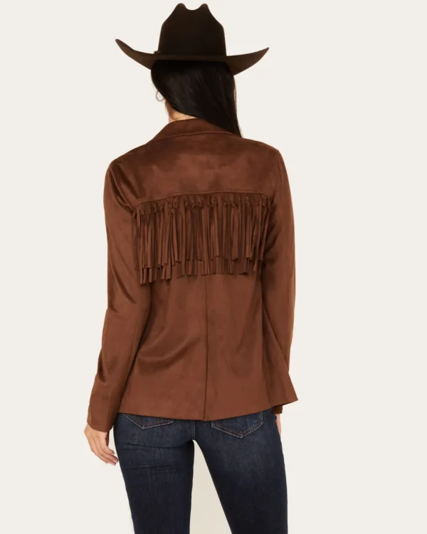 Shyanne Women’s Dark Brown Suede Fringe Jacket - Image 3