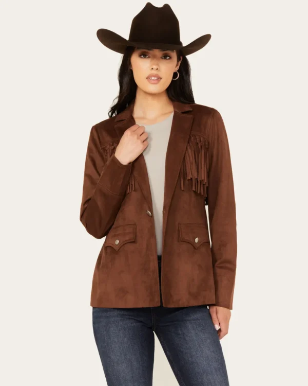 Shyanne Women’s Dark Brown Suede Fringe Jacket - Image 4