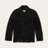 Stunning Black Suede Fringe Jacket for Women – Classic Western Style Stunning Black Suede Fringe Jacket for Women with Lapel Collar and Button Closure