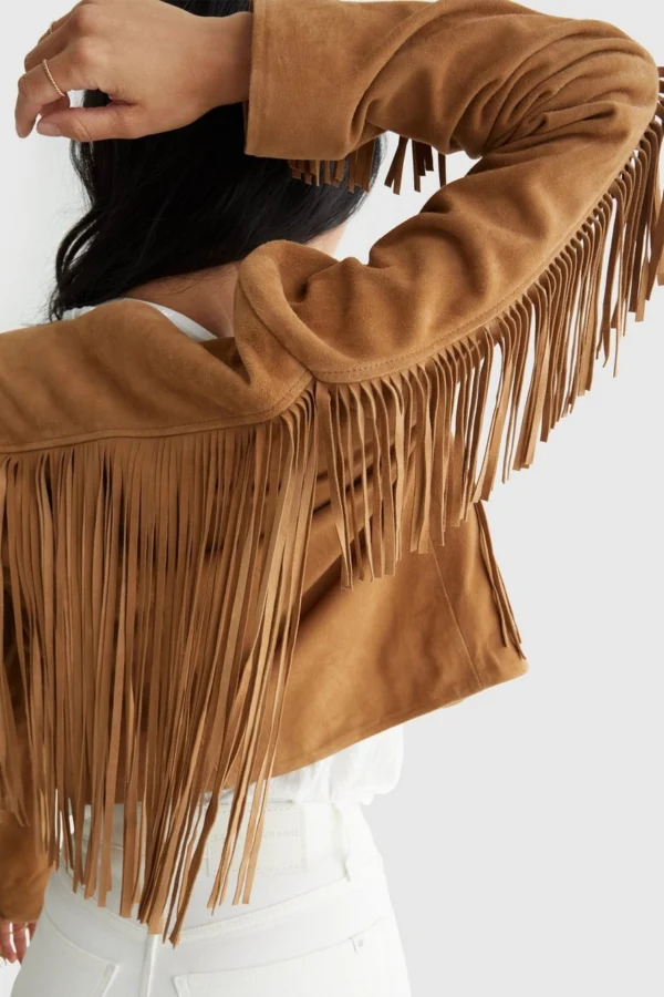 Stunning Camel Leather Bolero Jacket for Women – Retro Cowgirl Biker Style - Image 2